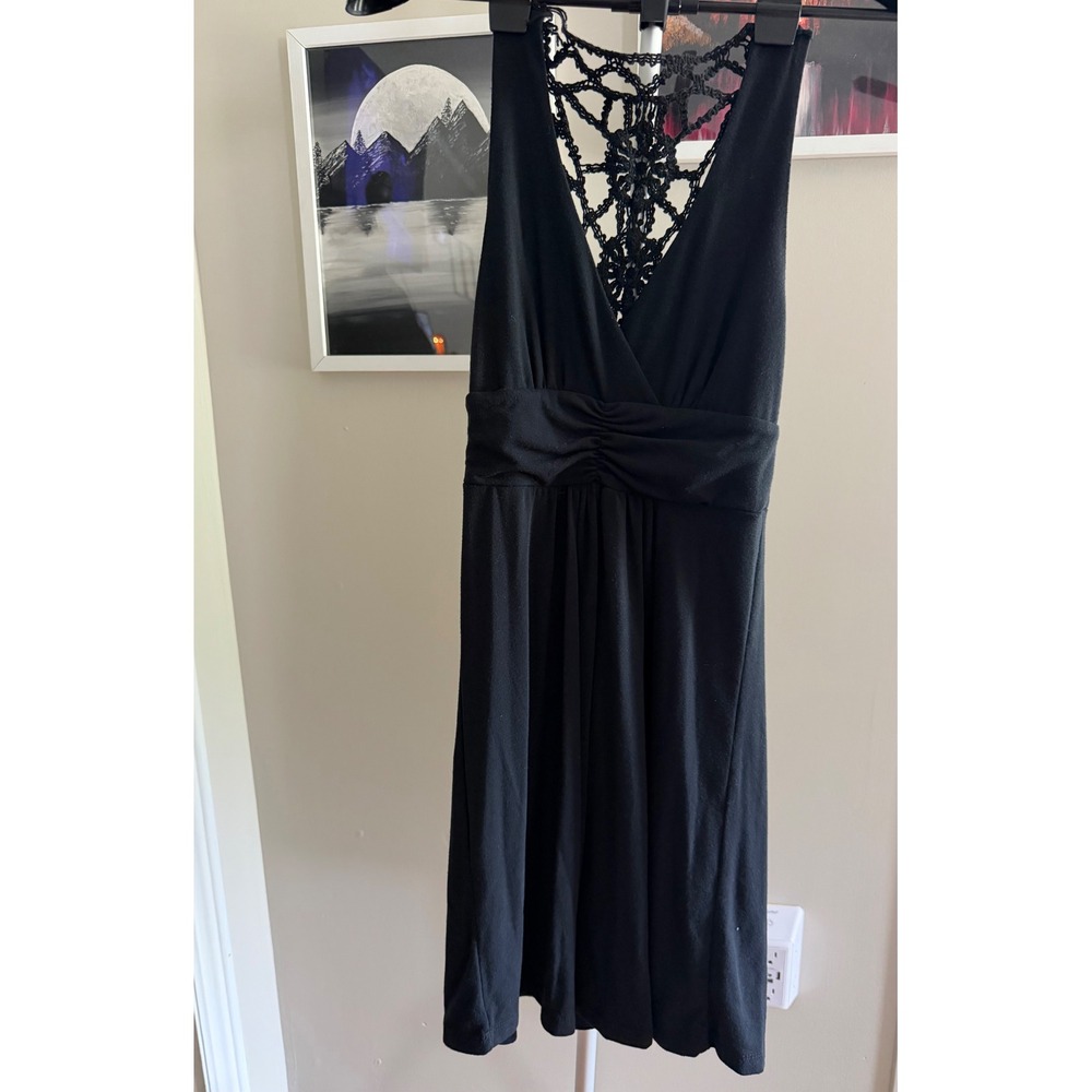 Made For Me 2 Black Crochet Lace Racerback V-Neck Mini Dress Small